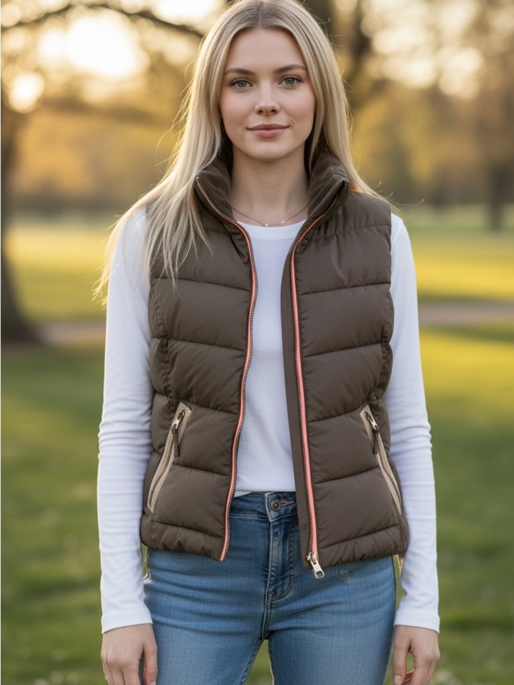 Joules Women's Dark Brown Puffer Vest Gilet Bodywarmer US 8 Full Zip Quilted